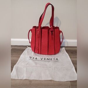 Via Veneta‎ Genuine Buffalo Fern Ostrich Leg Red Leather South Africa Handbag